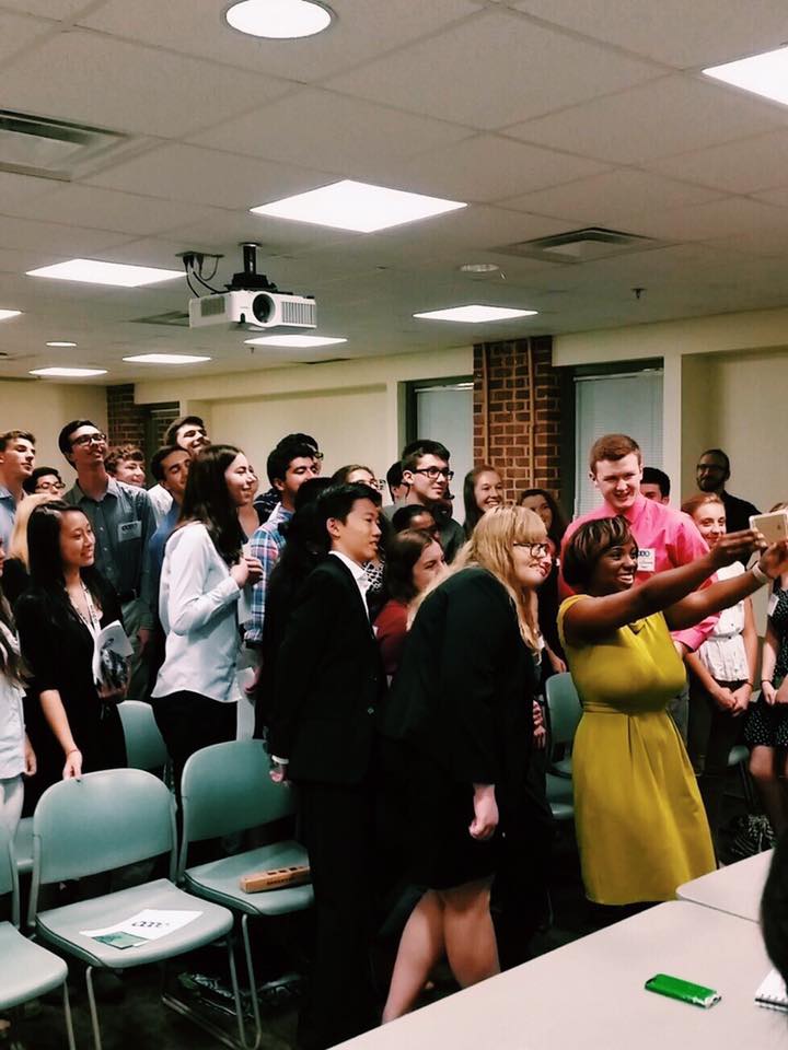 Virginia teen Democrats take a selfie with Delegate Lashrecse Aird at the Virginia Young Democrats Teen Caucus High school Leadership Academy